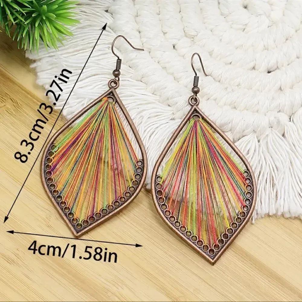 Colorful Threads In Flower Petal Shape Earrings NWT - Picture 3 of 4